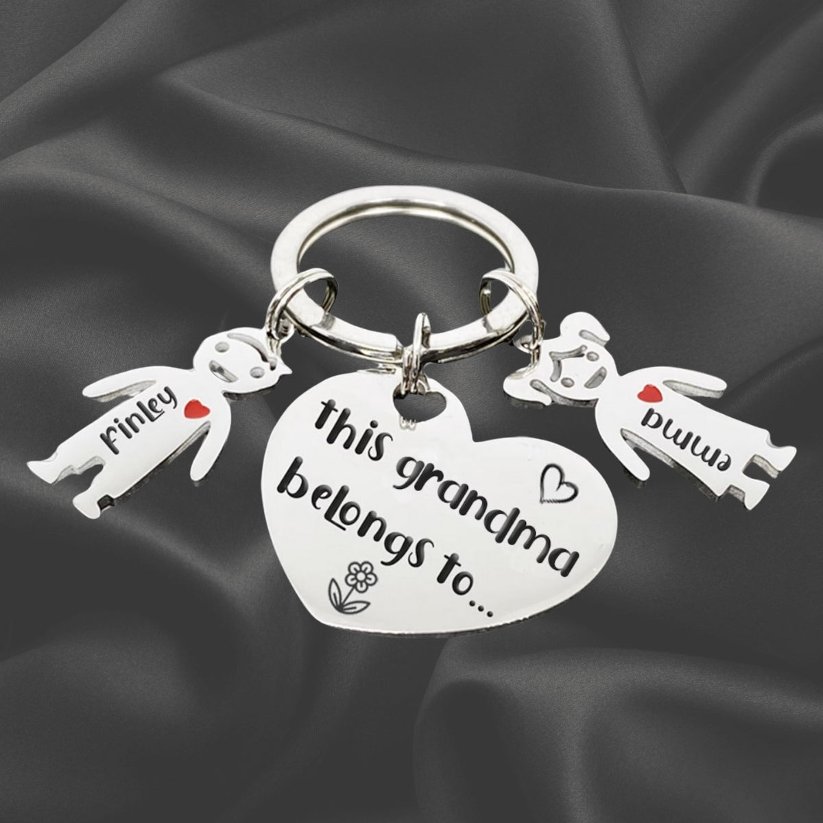 Personalised Stainless Steel Keychain with Kids Charm Engraved Name