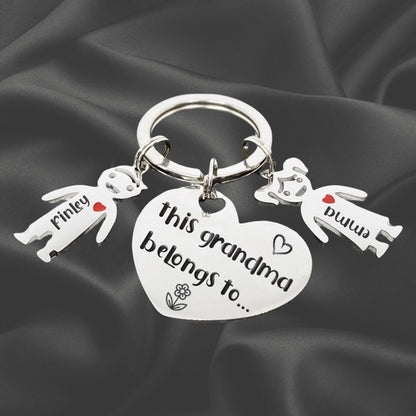 Personalised Stainless Steel Keychain with Kids Charm Engraved Name