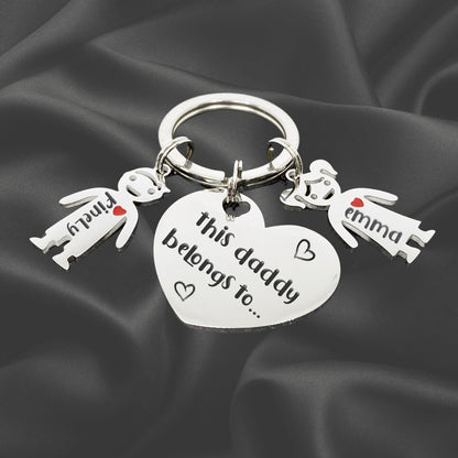 Personalised Stainless Steel Keychain with Kids Charm Engraved Name