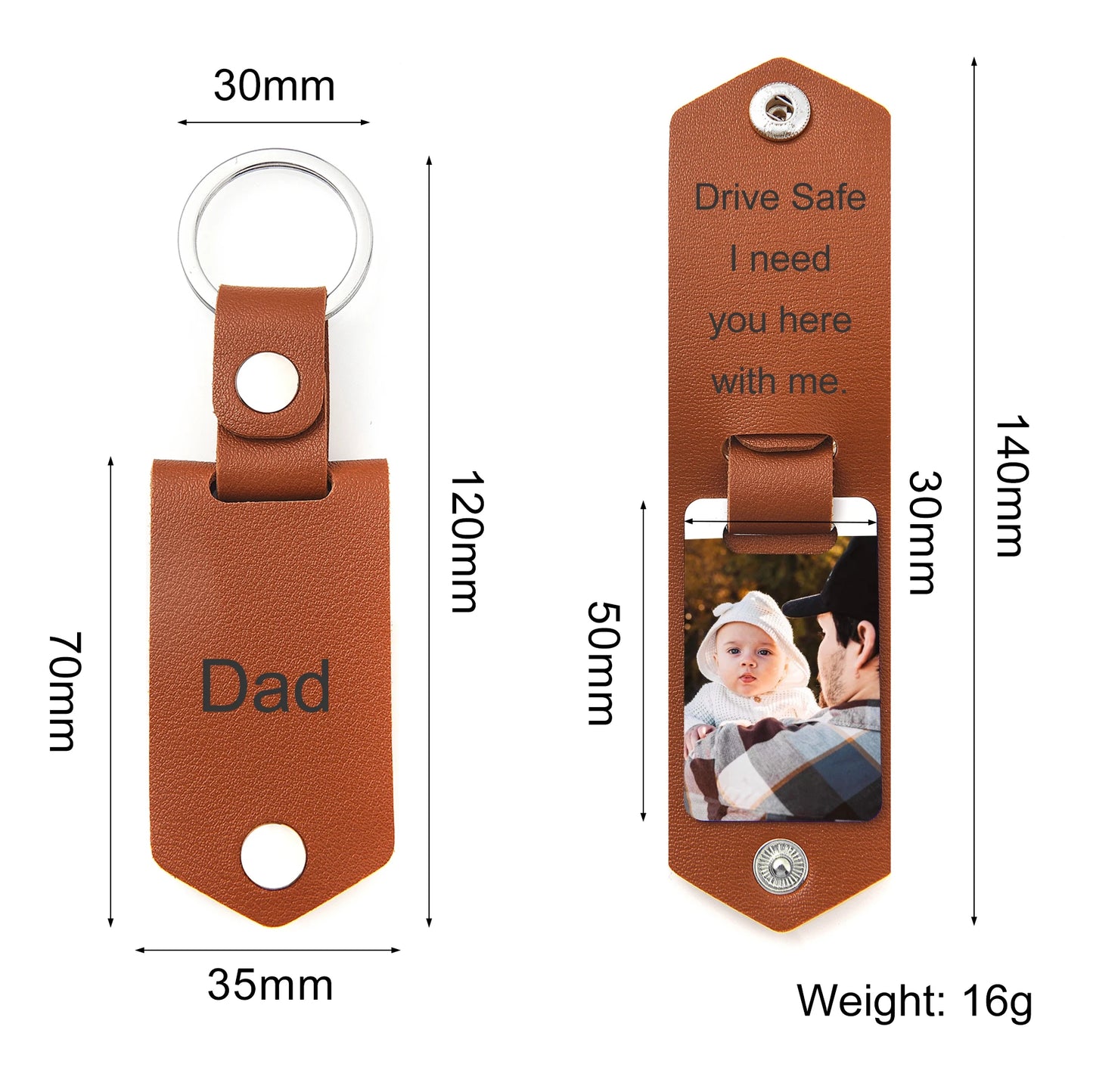 Personalized Photo Leather Keychain With Name & Birth Flower Engraving